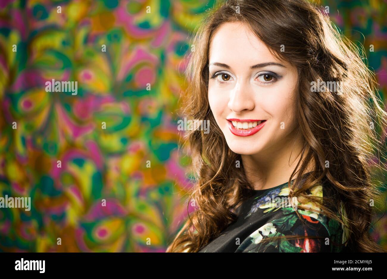 Young brunet woman portrait with expressive emotions Stock Photo