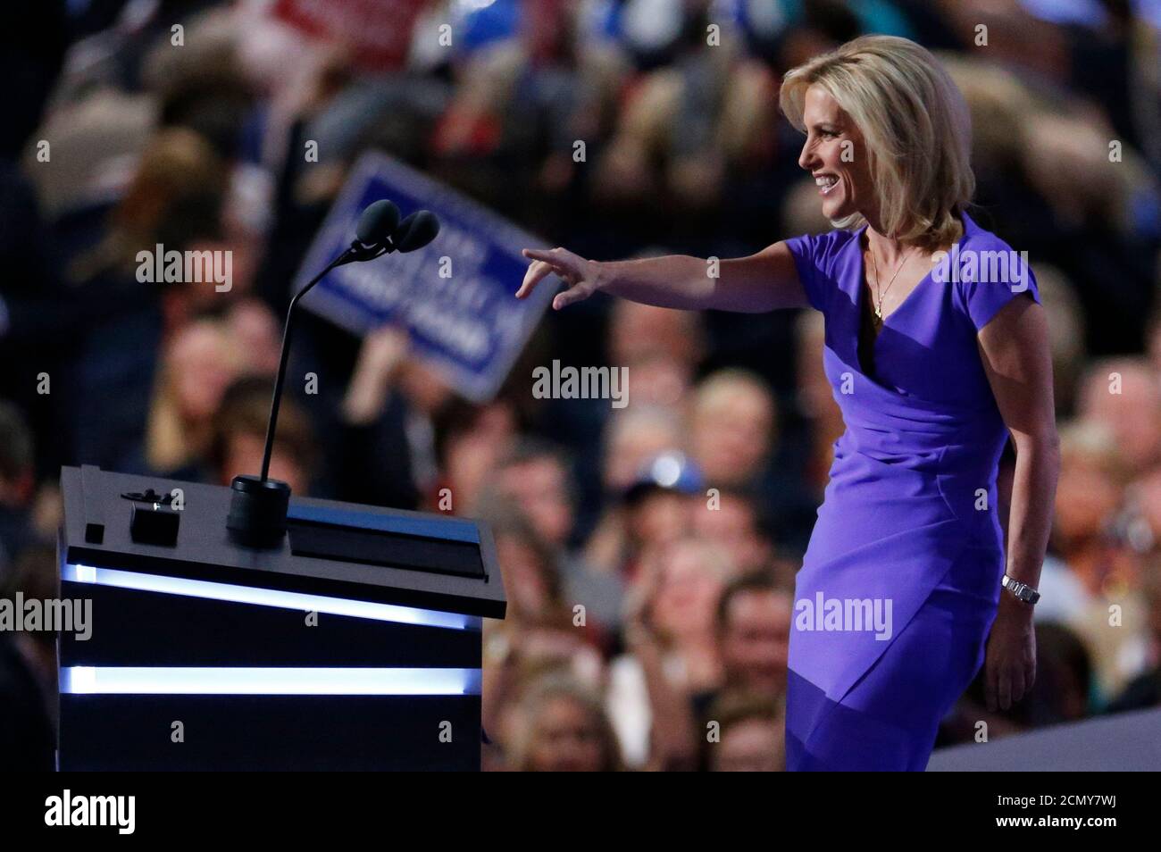 Political commentator Laura Ingraham speaks during the third day of the Republican National Convention in Cleveland, Ohio, U.S., July 20, 2016.    REUTERS/Carlo Allegri Stock Photo