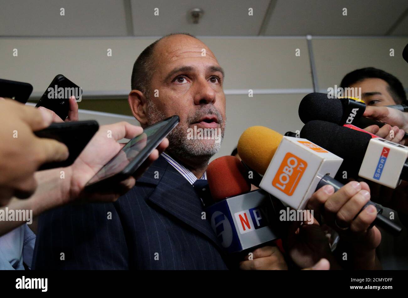 Judge rules Ronaldinho must remain in Paraguayan jail - Paraguayan Supreme Court, Asuncion, Paraguay - March 10, 2020? Paraguayan Judge Gustavo Amarilla talks to the media about Ronaldinho?REUTERS/Jorge Adorno Stock Photo