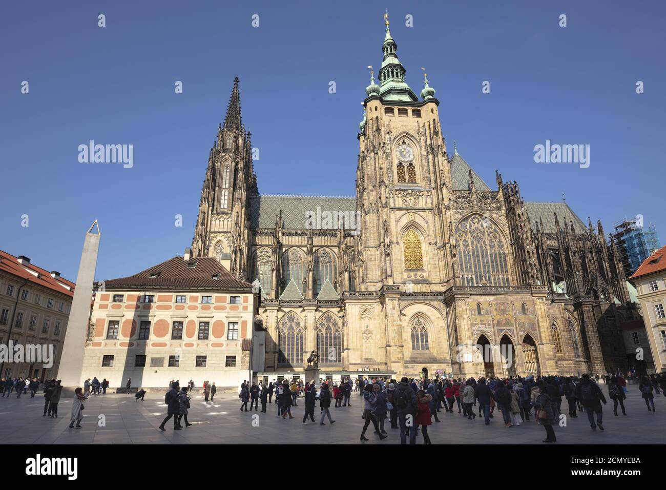 People in front of St. Vitus Cathedral, Prague Castle, Prague, Bohemia, Czech Republic, Europe Stock Photo