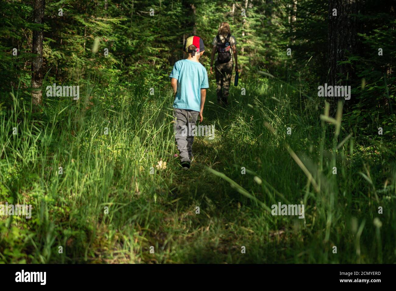 Mother and son, hiking and bird watching in Voyageurs National Park