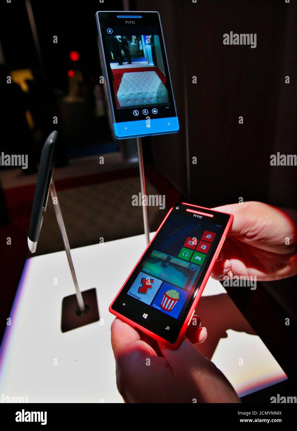 https www alamy com htc windows phone 8x bottom and htc windows phone 8s top are displayed during their launch event in new york september 19 2012 htc corp on wednesday unveiled two brightly colored smartphones running microsoft corps windows phone 8 software and said the devices the windows phone 8x and the windows phone 8s would be available in november with several operators around the world reutersbrendan mcdermid united states tags business science technology telecoms image374319818 html