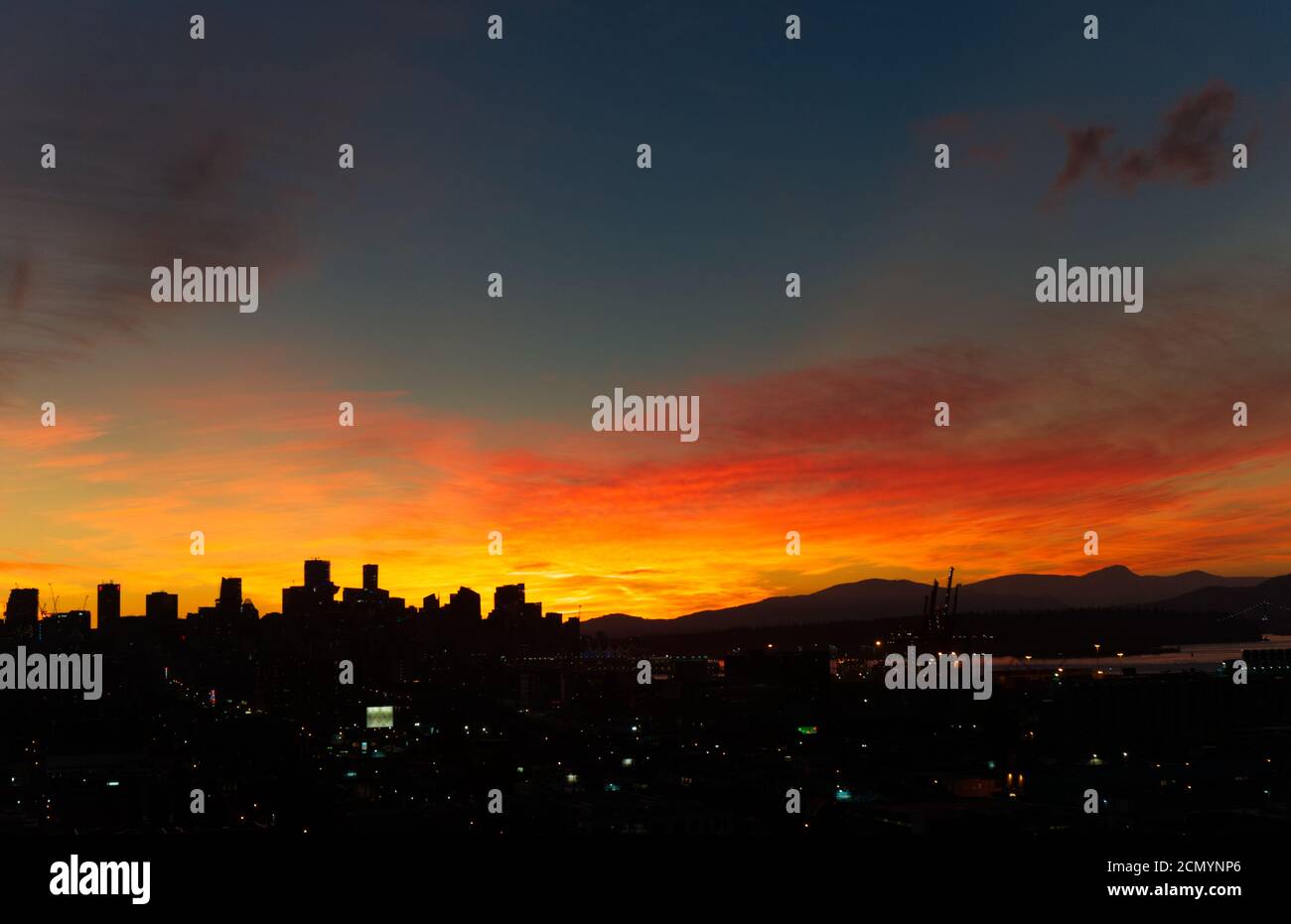 Vancouver Orange sunset, Dark Orange, Vancouver BC Canada Stock Photo