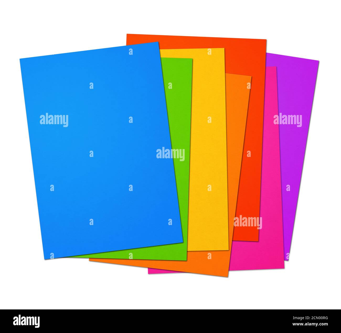 Colorful rainbow Blank A4 paper sheet range on white background Stock