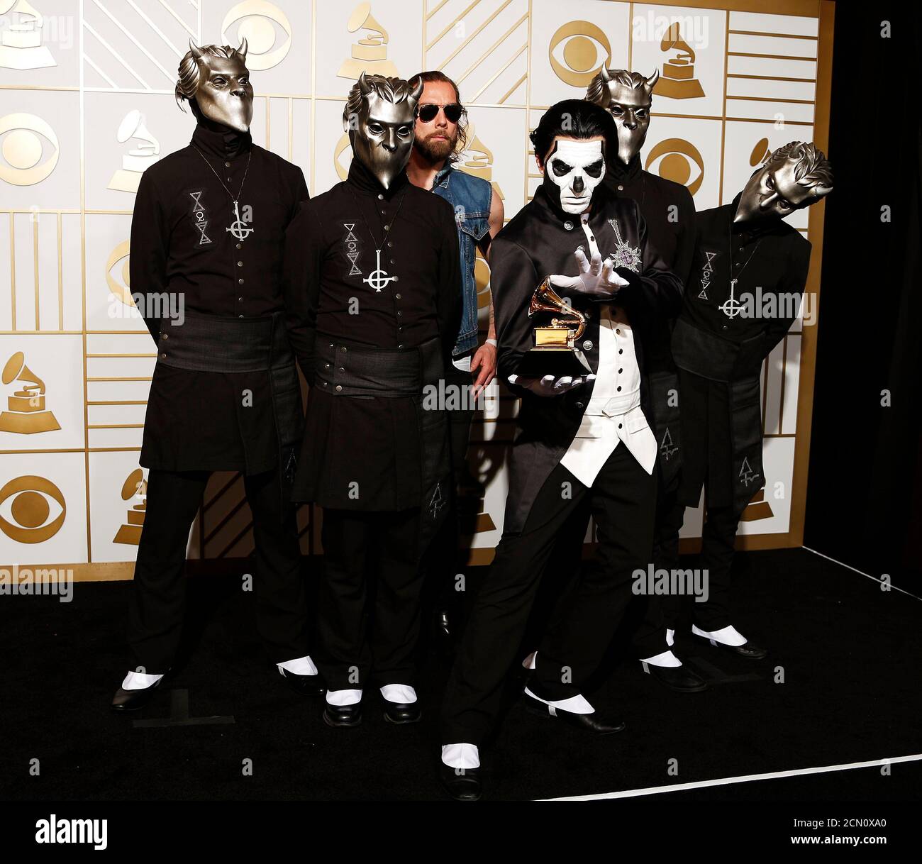 Metal band Ghost pose with the award for Best Metal Performance for  "Cirice" during the 58th Grammy Awards in Los Angeles, California February  15, 2016. REUTERS/Lucy Nicholson Stock Photo - Alamy