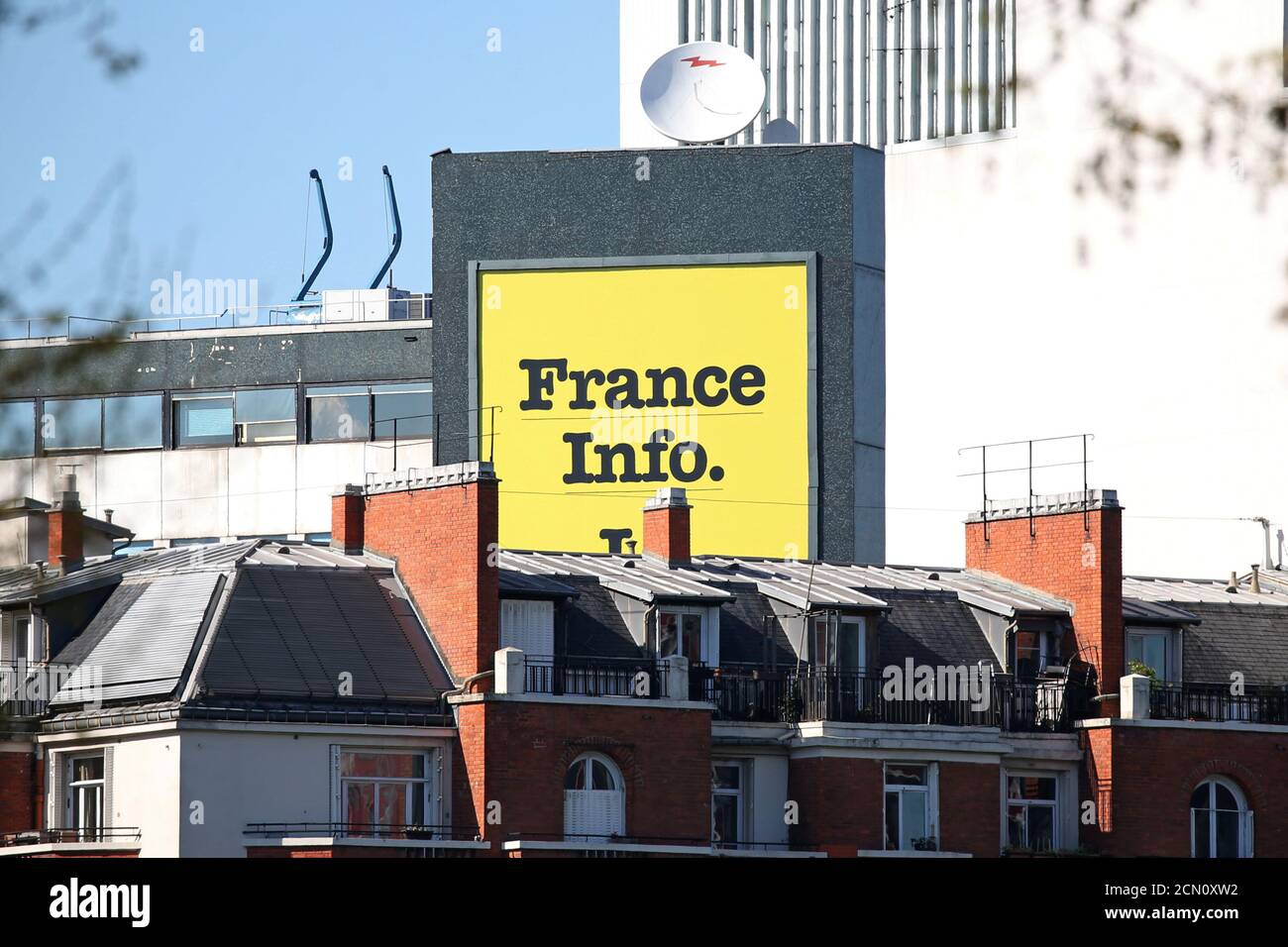 A France Info news radio sign is seen outside Radio France headquarters,  known as Maison de la Radio, in Paris , France, April 18, 2016.  REUTERS/Charles Platiau Stock Photo - Alamy