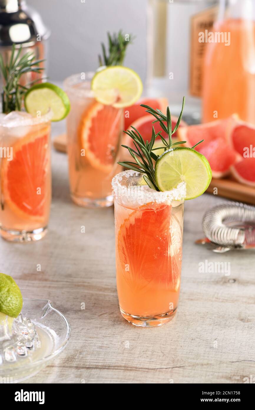 Cocktail fresh lime and rosemary combined with fresh grapefruit juice and tequila Stock Photo