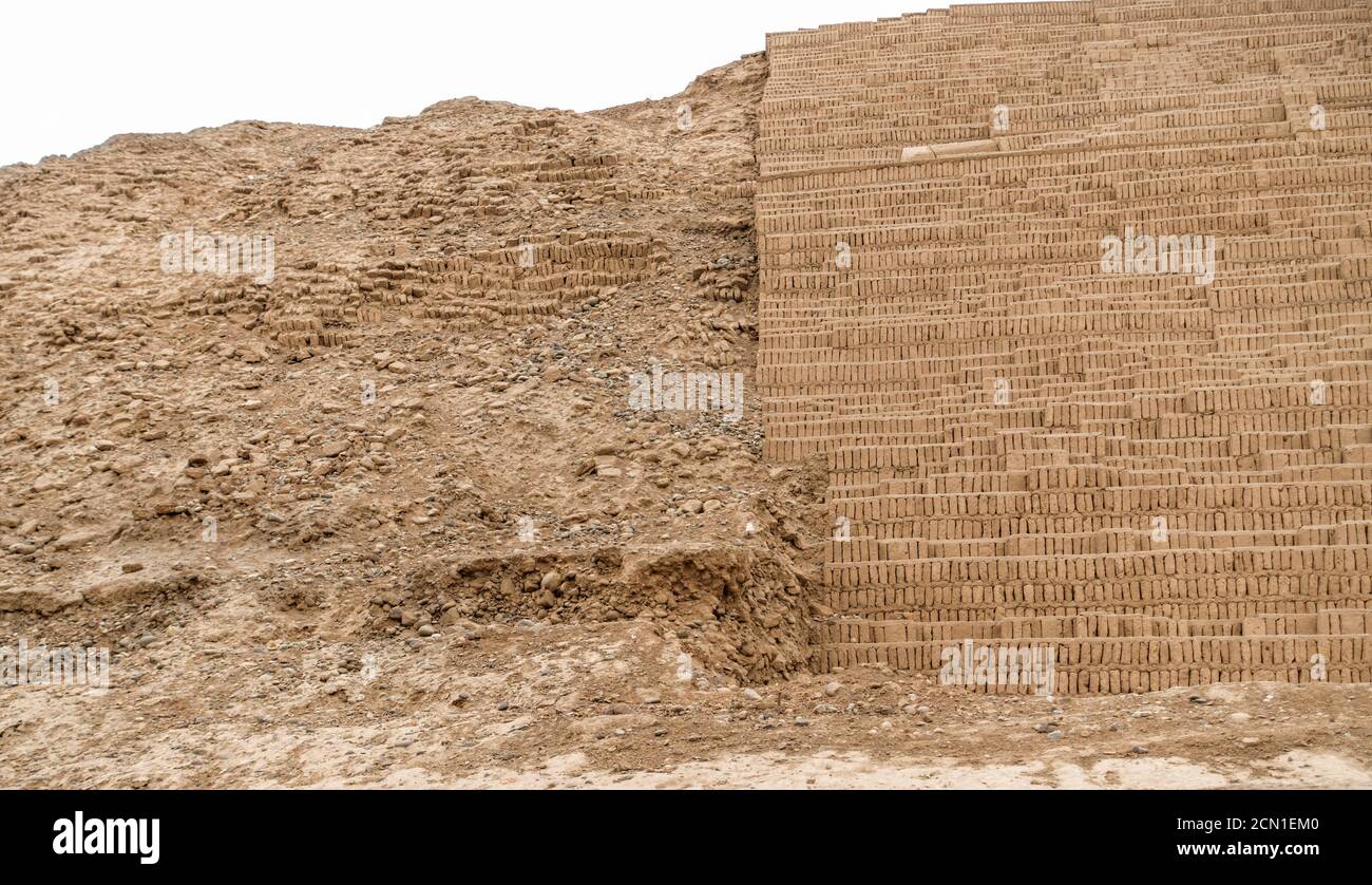 Huaca Pucllana reconstruction of clay and adobe pyramid, Miraflores, Lima, Peru Stock Photo