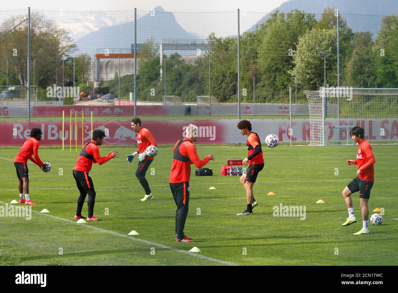 Soccer Football - Red Bull Salzburg Training - Red Bull Trainingszentrum, Salzburg, Austria - April 21, 2020 Red Bull Salzburg players during training despite most sport being cancelled around the world as the spread of coronavirus disease (COVID19) continues. REUTERS/Leonhard Foeger Stock Photo