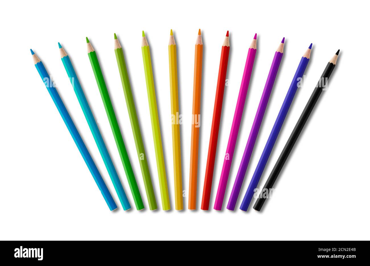 Set of color wooden pencil collection on white background Stock Photo
