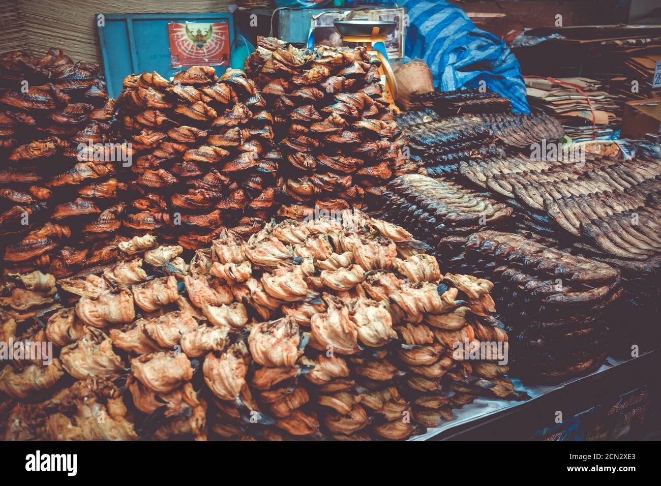 Dried fishes on Warorot market, Chiang Mai, Thailand Stock Photo