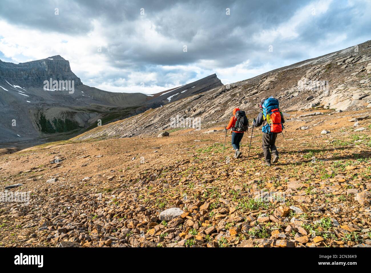 Hiking in Canada's Remote Rocky Mountains High in the Alpine Stock Photo