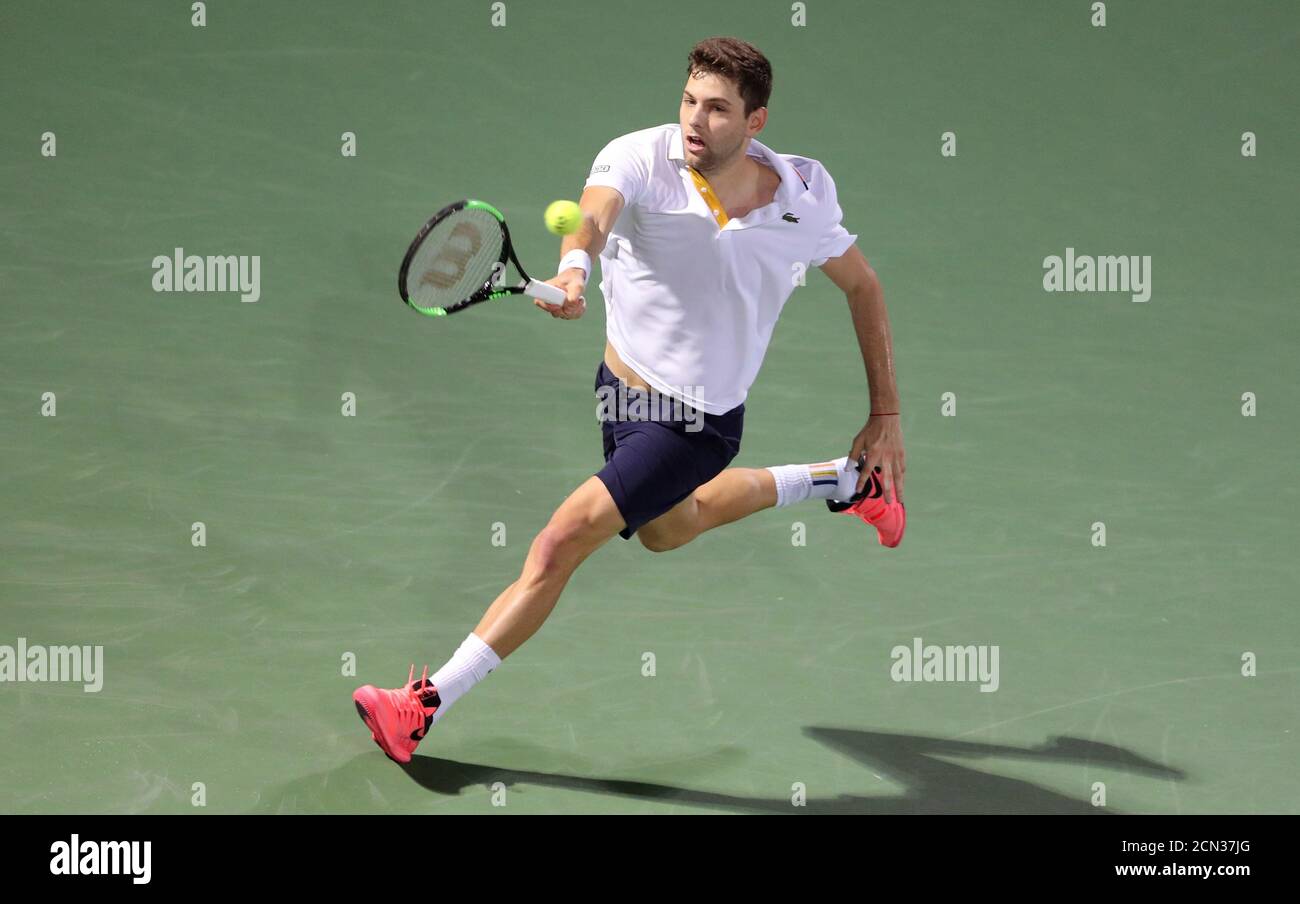 Tennis - ATP - Dubai Open - Semifinal - Dubai, United Arab Emirates - March  2, 2018. Filip Krajinovic of Serbia in action against Lucas Pouille of  France. REUTERS/Ahmed Jadallah Stock Photo - Alamy