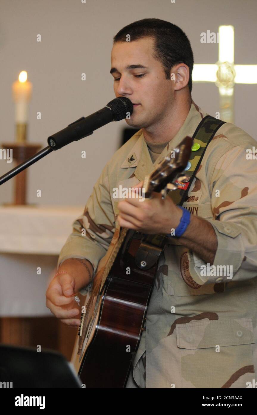 JTF Guantanamo Troops Play in Praise Band 110508 Stock Photo