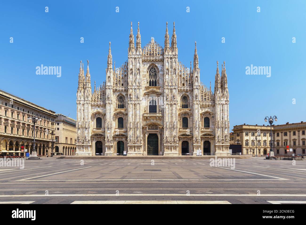 Milan Italy, city skyline at Milano Duomo Cathedral empty nobody Stock Photo
