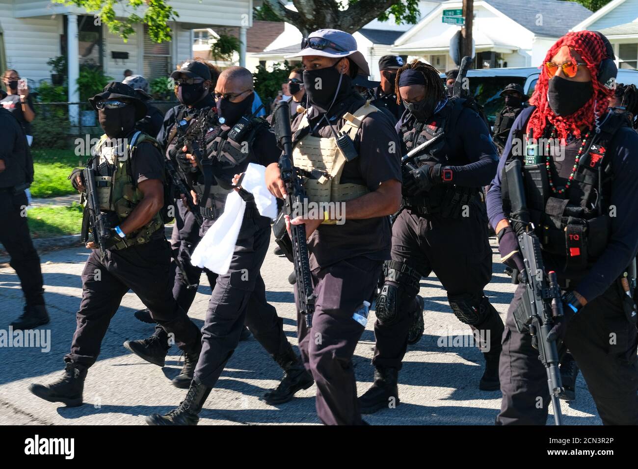 Louisville, KY, USA. 5th Sep, 2020. Heavily armed milita called the NFAC march in Louisville, KY. Stock Photo