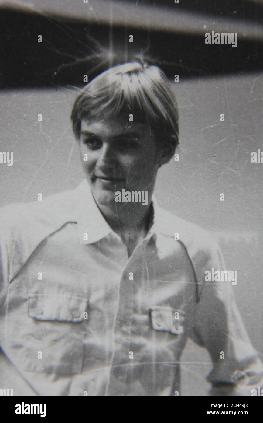 Fine 1970s vintage black and white photography of a head shot portrait ...