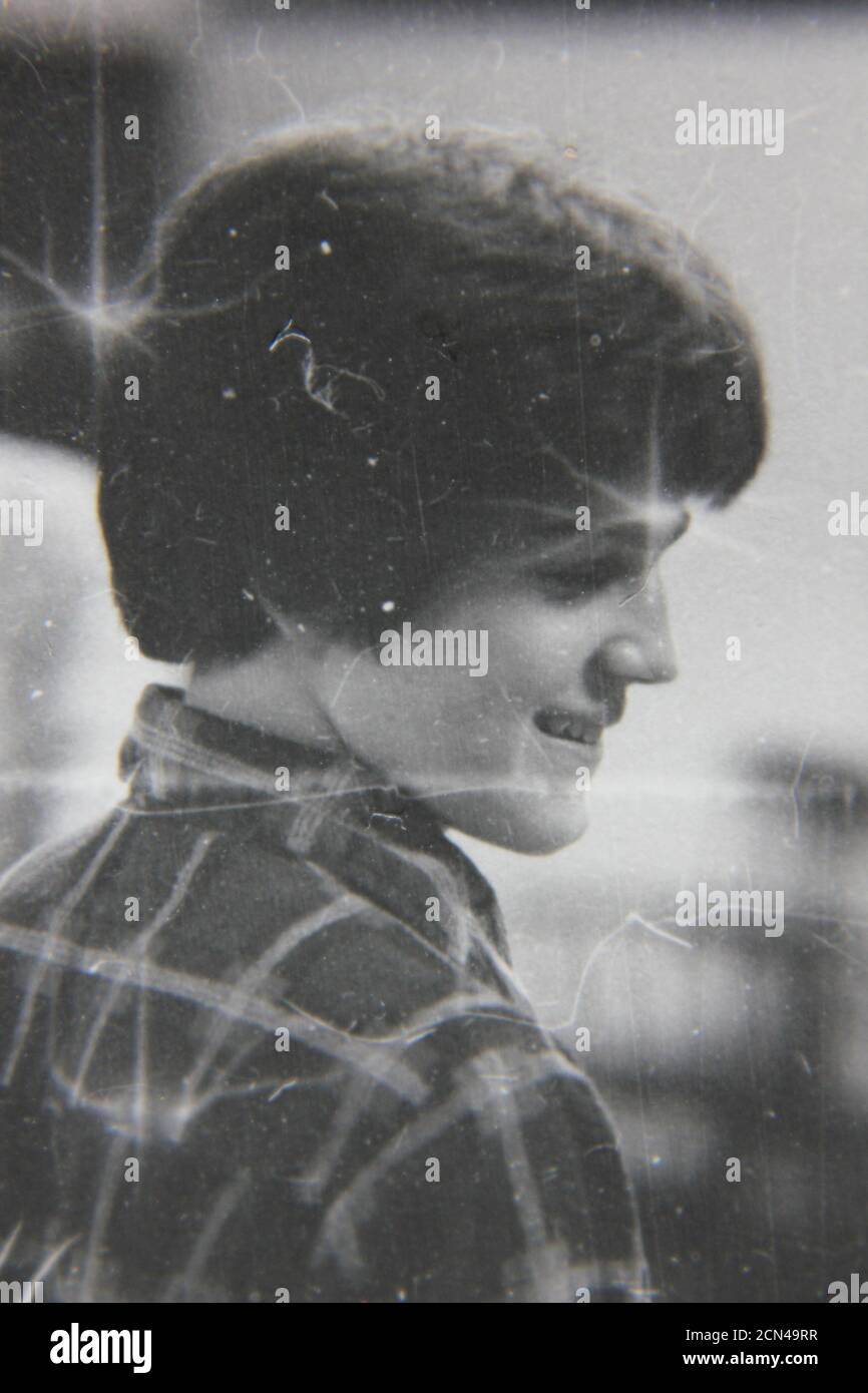 Fine 1970s vintage black and white photography of a head shot portrait ...