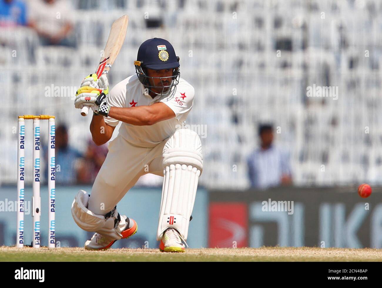 Cricket - India v England - Fifth Test cricket match - MA Chidambaram Stadium, Chennai, India - 19/12/16 - India's Karun Nair plays a shot. REUTERS/Danish Siddiqui Stock Photo