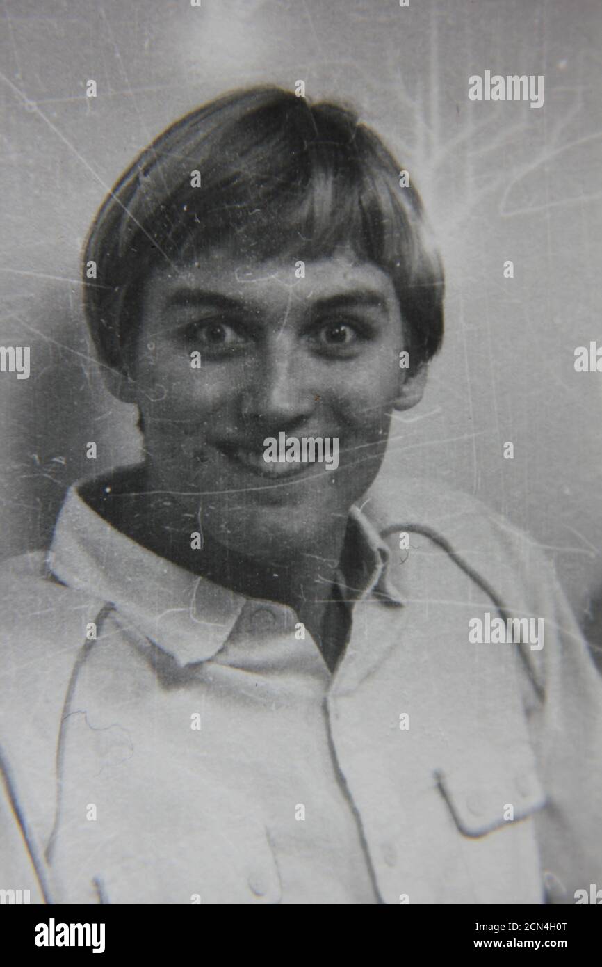 Fine 1970s vintage black and white photography of a head shot portrait ...