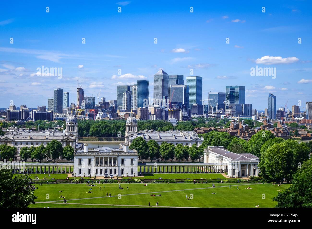 Canary Wharf view from Greenwich Park, London, United Kingdom Stock Photo