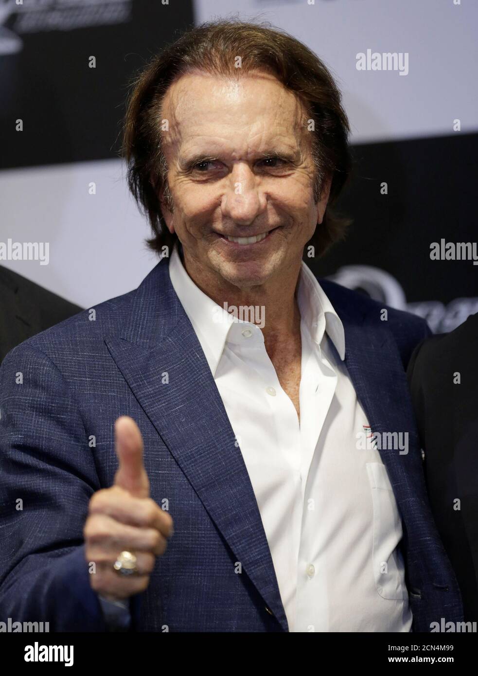 Former Brazilian Formula One driver Emerson Fittipaldi poses during a news conference about F1- FanZone in Mexico City, Mexico September 27, 2016. REUTERS/Henry Romero Stock Photo
