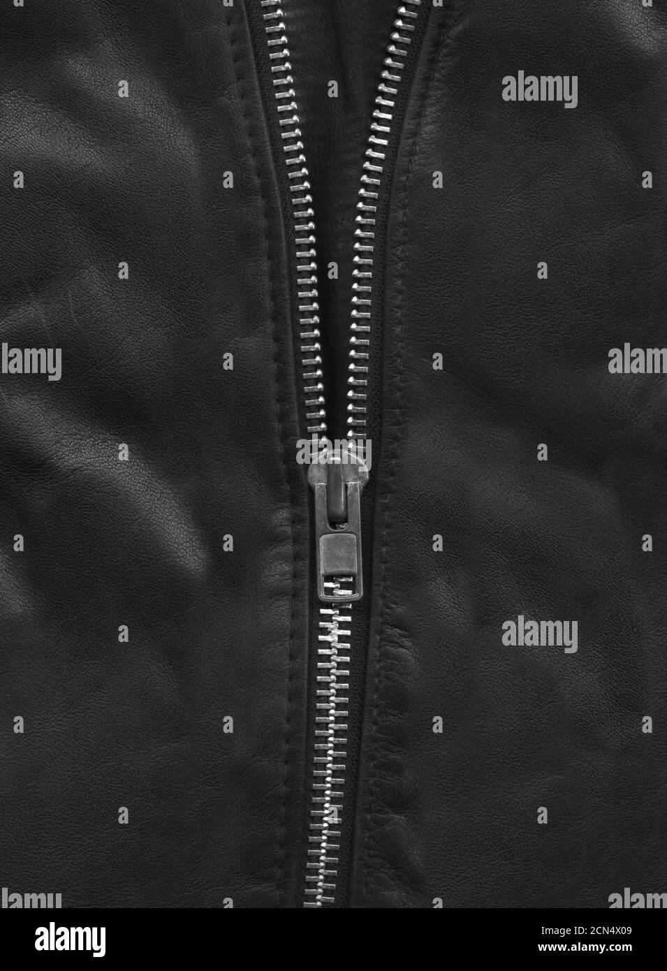 Black leather jacket close-up Stock Photo