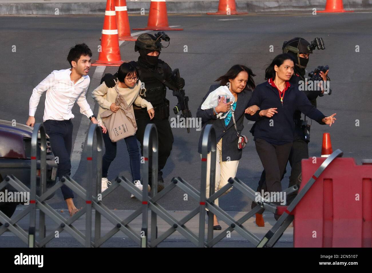 Thai Security Forces Evacuate People Stranded Inside The Terminal 21 Shopping Mall Following A Gun Battle To Try To Stop A Soldier On A Rampage After A Mass Shooting Nakhon Ratchasima Thailand