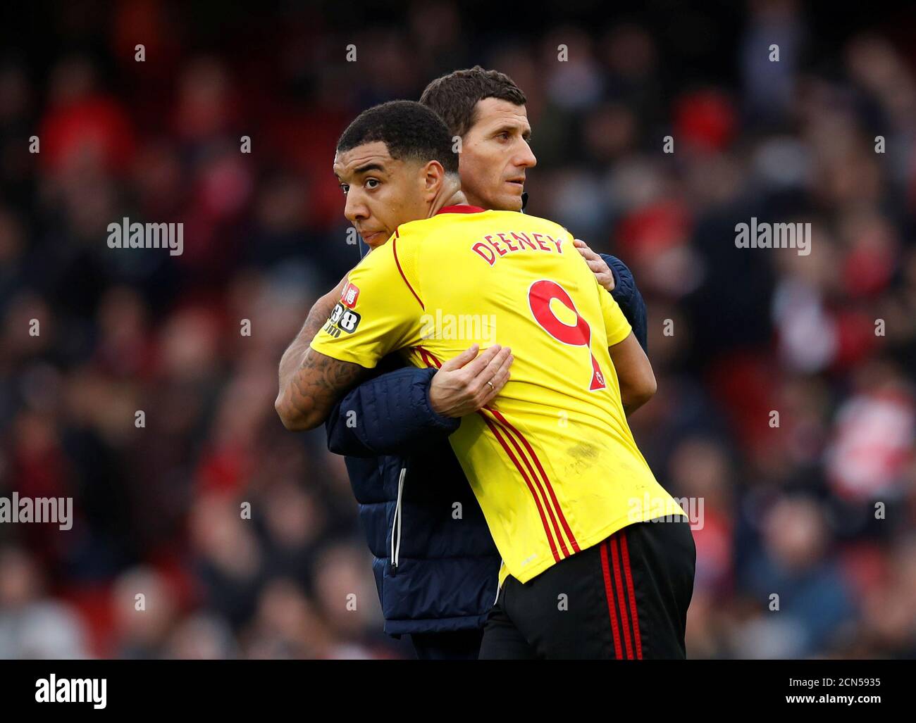 Soccer Football - Premier League - Arsenal vs Watford - Emirates Stadium, London, Britain - March 11, 2018   Watford's Troy Deeney and manager Javi Gracia at the end of the match   REUTERS/Eddie Keogh    EDITORIAL USE ONLY. No use with unauthorized audio, video, data, fixture lists, club/league logos or 'live' services. Online in-match use limited to 75 images, no video emulation. No use in betting, games or single club/league/player publications.  Please contact your account representative for further details. Stock Photo