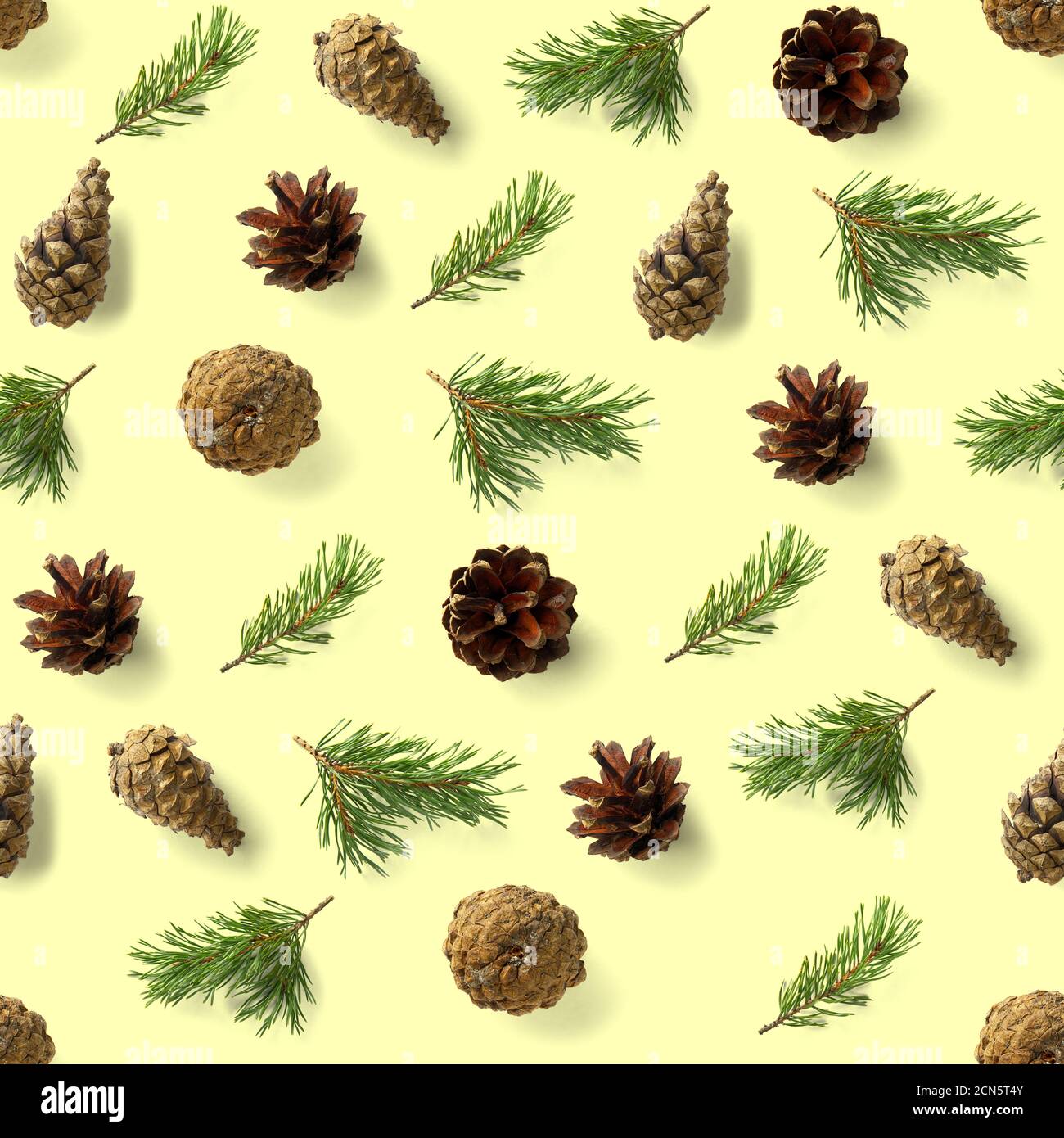 seamless christmas pattern from Pine cones on yellow background. modern
