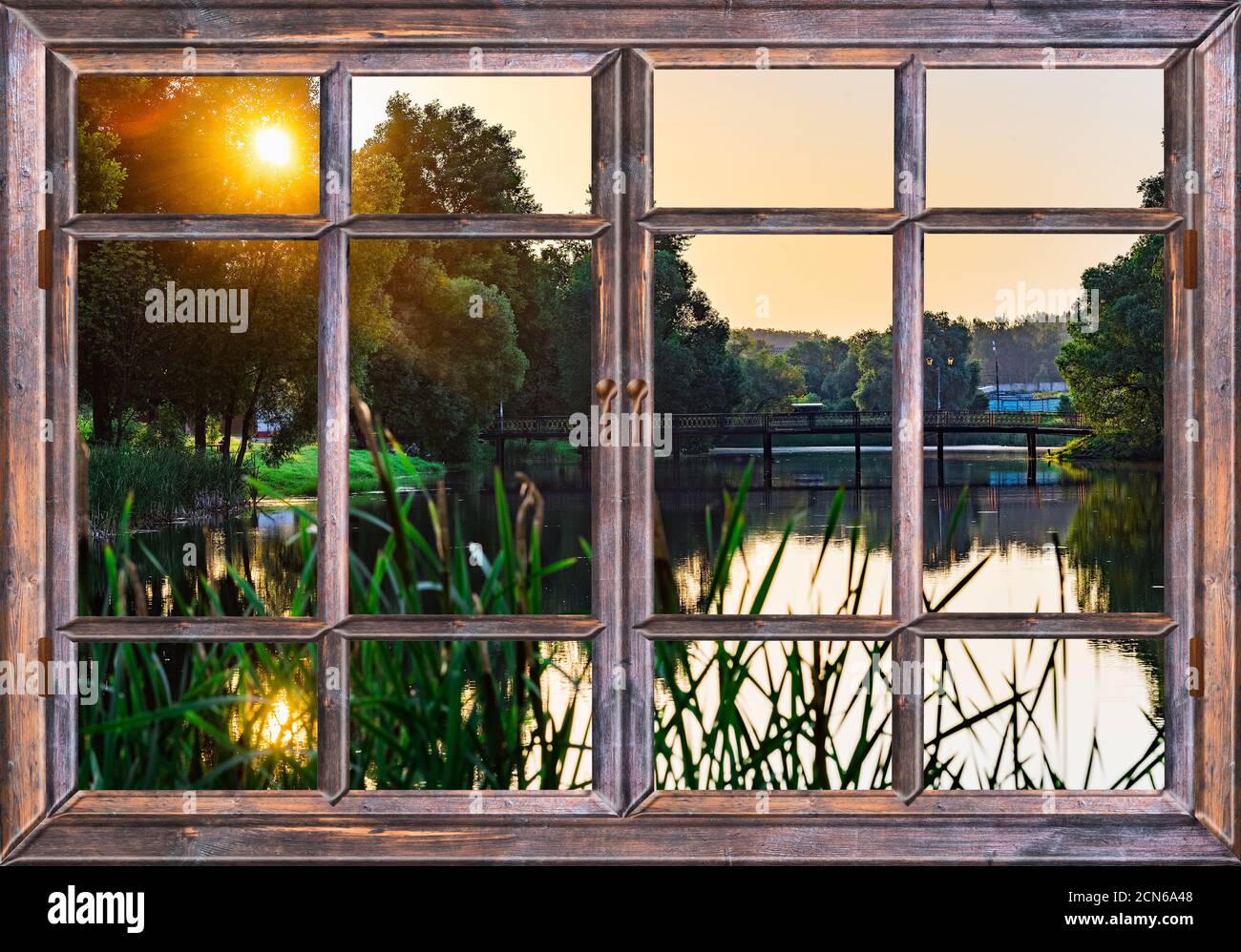 colorful sunrise view from the window Stock Photo