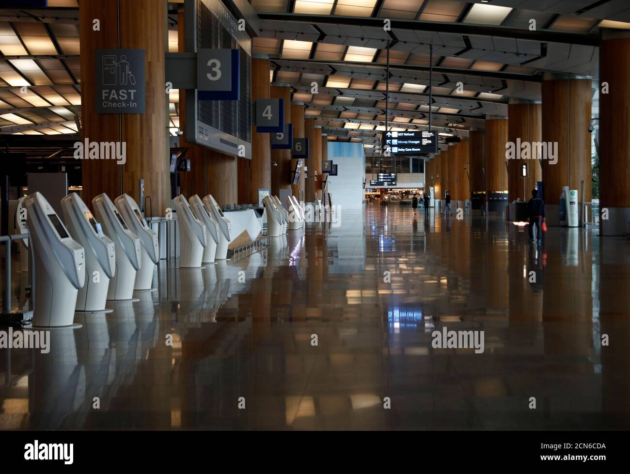 A view of an empty Changi Airport Terminal 2 a day before its 18-month closure due to the impact of the coronavirus disease (COVID-19) outbreak, in Singapore April 30, 2020. REUTERS/Edgar Su Stock Photo