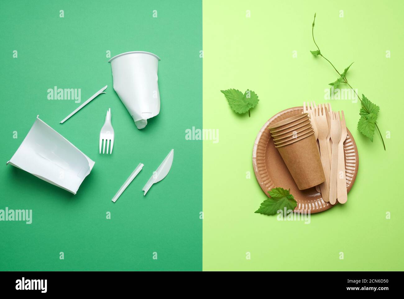 nondegradable plastic waste from disposable tableware and a set of