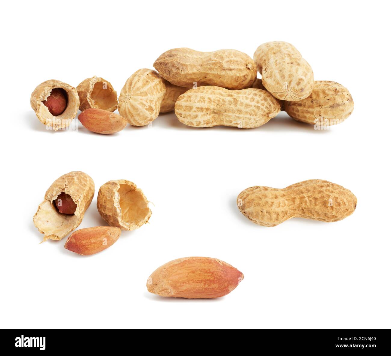heap of peanuts in shell and broken Stock Photo