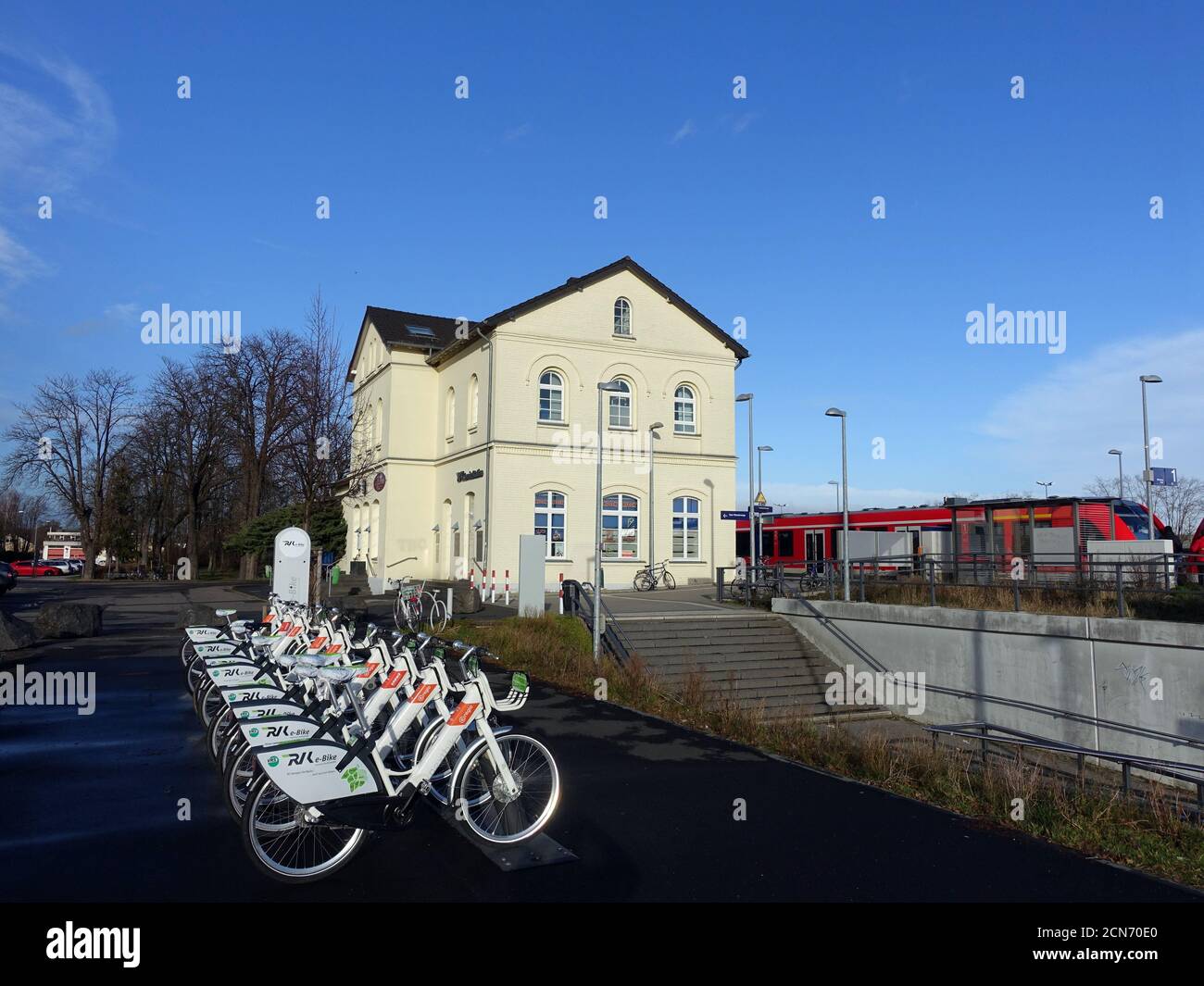 Rental station for nextbike electric bikes at Weilerswist Railway station Stock Photo