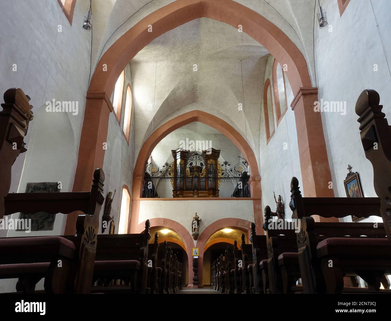 Romanesque monastery church St. Leodegar Niederehe - Gallery with organ by Balthasar König Stock Photo