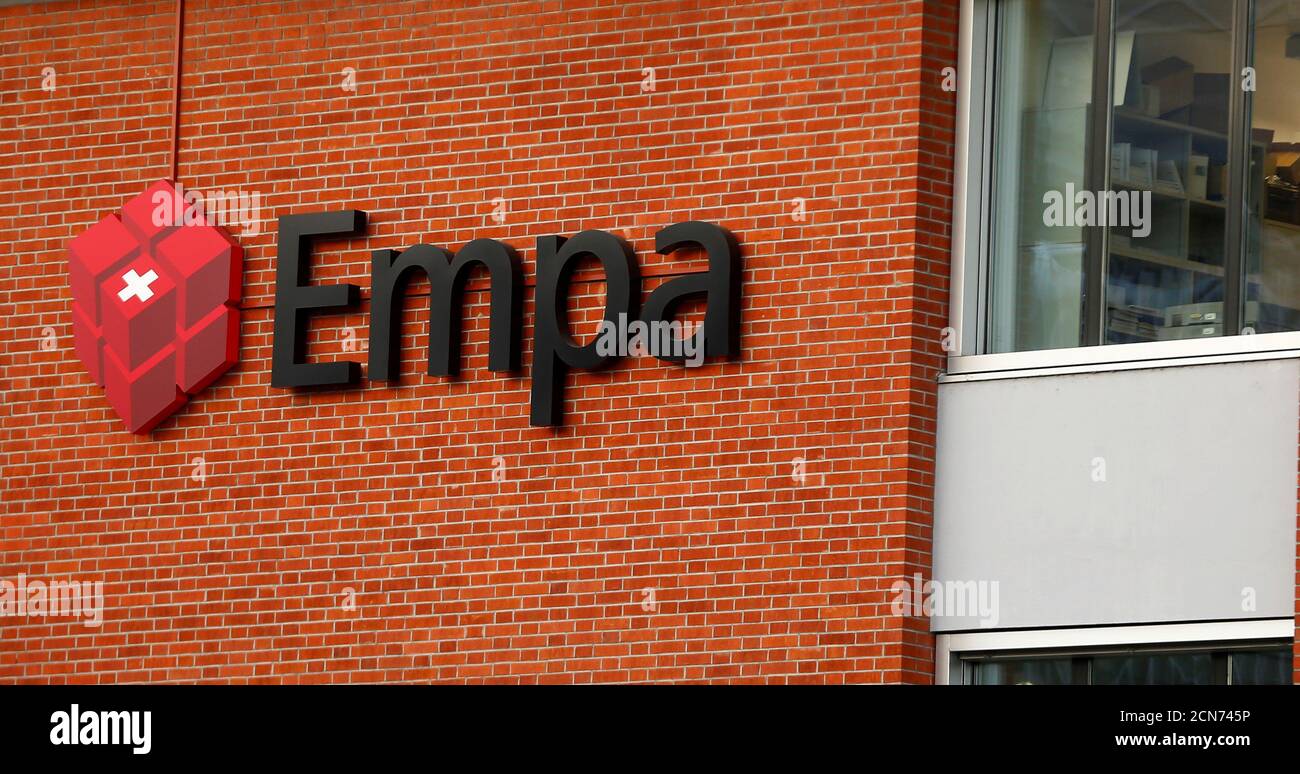 The logo of Empa Swiss Federal Laboratories for Materials Science &  Technology (Eidgenoessische Materialpruefungs- und Forschungsanstalt) is  seen at a building in Duebendorf, Switzerland November 22, 2016.  REUTERS/Arnd Wiegmann Stock Photo - Alamy
