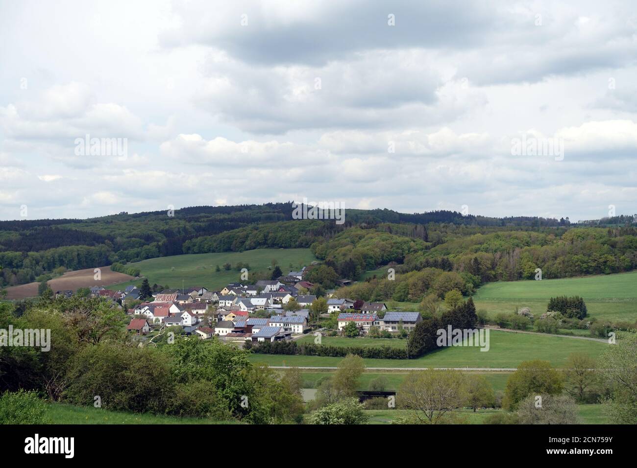 View from the St. Hubertus church Hilgerath to Neichen Stock Photo