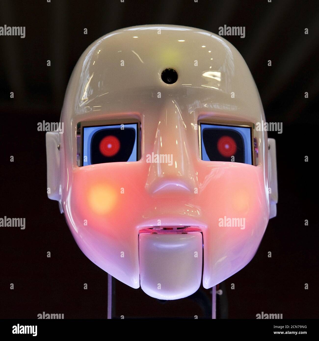 The humanoid robot RoboThespian is ashamed, Dortmumd, Ruhr area, Germany, Europe Stock Photo