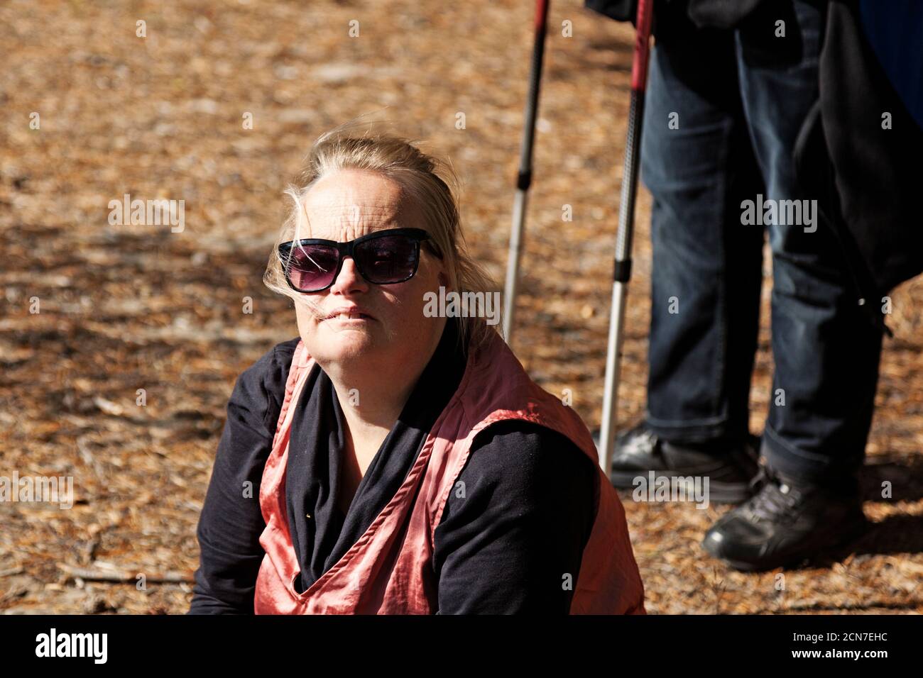 Sundsvall, Norrland Sweden - September 20, 2019: walk in the autumn sun with people who have Down syndrome Stock Photo