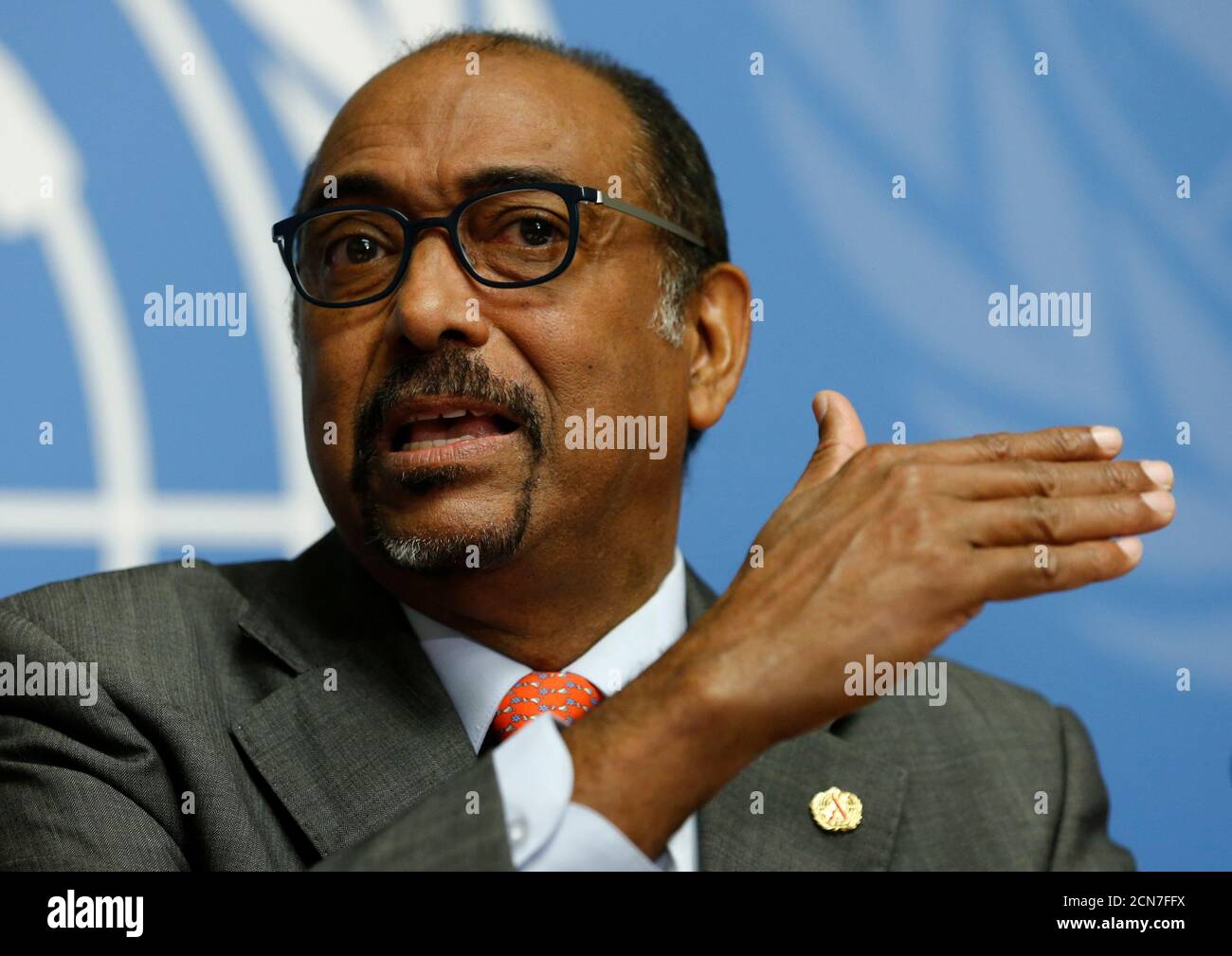 Michel Sidibe, Executive Director of UNAIDS addresses a news conference on the release of a new report to get countries on the Fast-Track to end the AIDS epidemic by 2030 a the United Nations European headquarters in Geneva, Switzerland, November 24, 2015.  Some 15.8 million people worldwide are now on HIV treatment and a fast-track strategy to end the AIDS pandemic is starting to show results, the United Nations AIDS program said on Tuesday.  REUTERS/Denis Balibouse Stock Photo