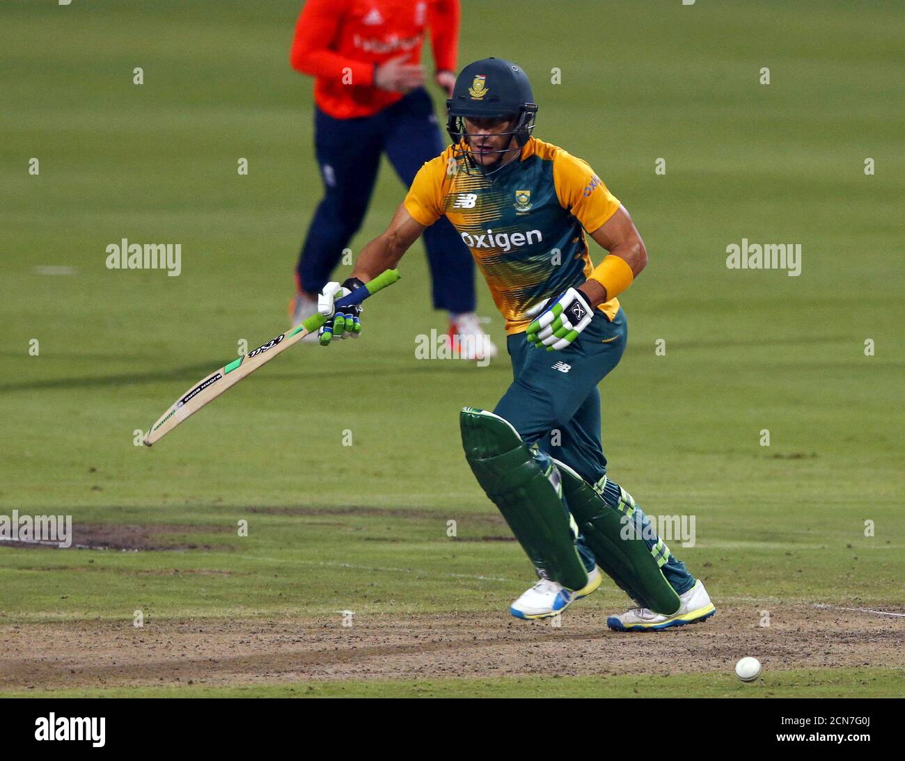 South Africa's Faf du Plessis runs between wickets during the Twenty20 (T20) International cricket match against England in Cape Town, South Africa, February 19, 2016. REUTERS/Mike Hutchings Stock Photo