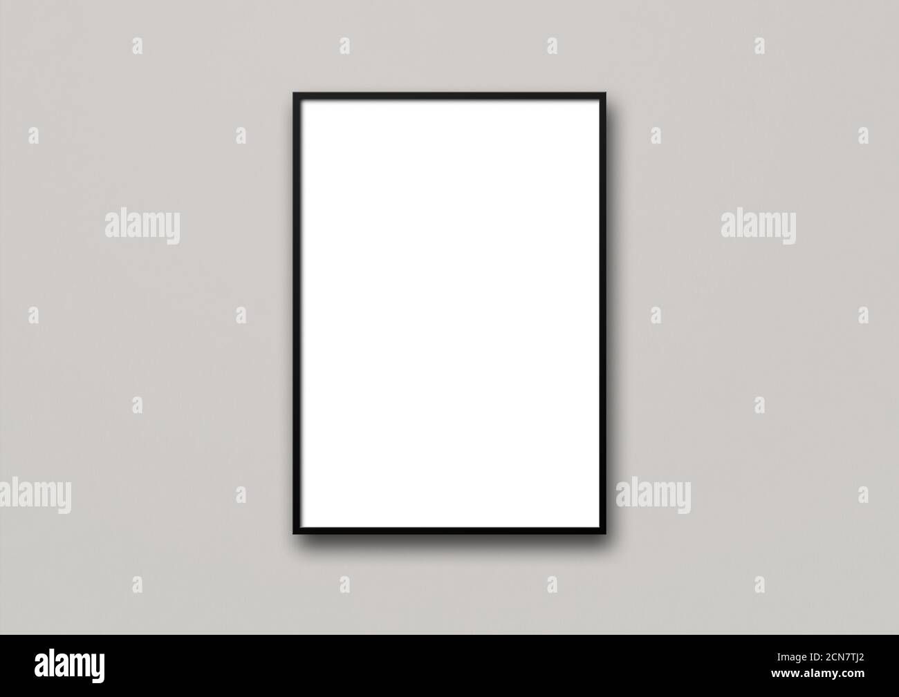 Black picture frame hanging on a light grey wall Stock Photo - Alamy