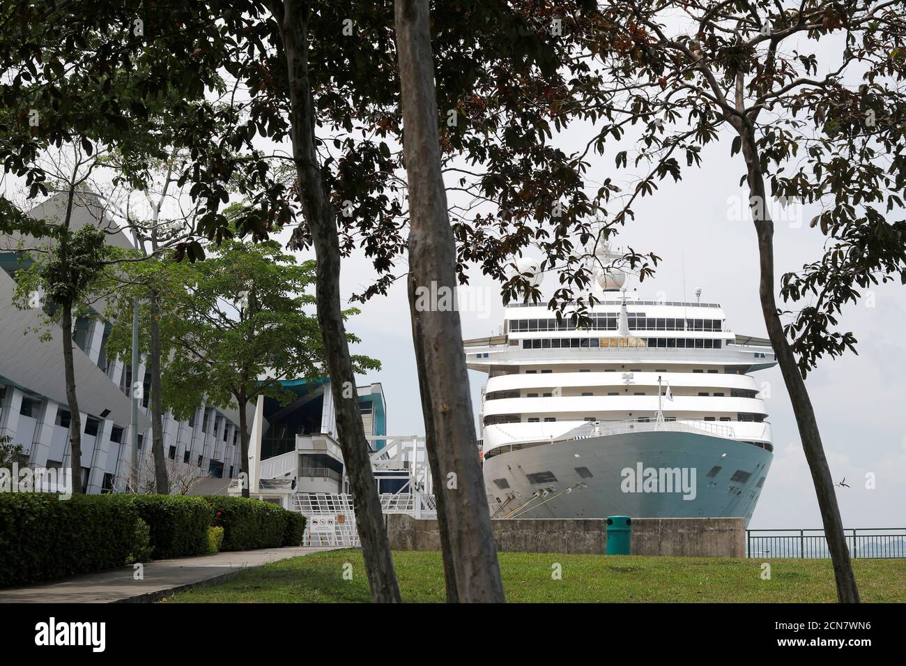 View of Star Cruise's Superstar Gemini, which is currently being accessed for use as temporary accommodation for migrant workers, berthed at Marina Bay Cruise Center, Singapore, April 17, 2020. REUTERS/Edgar Su Stock Photo