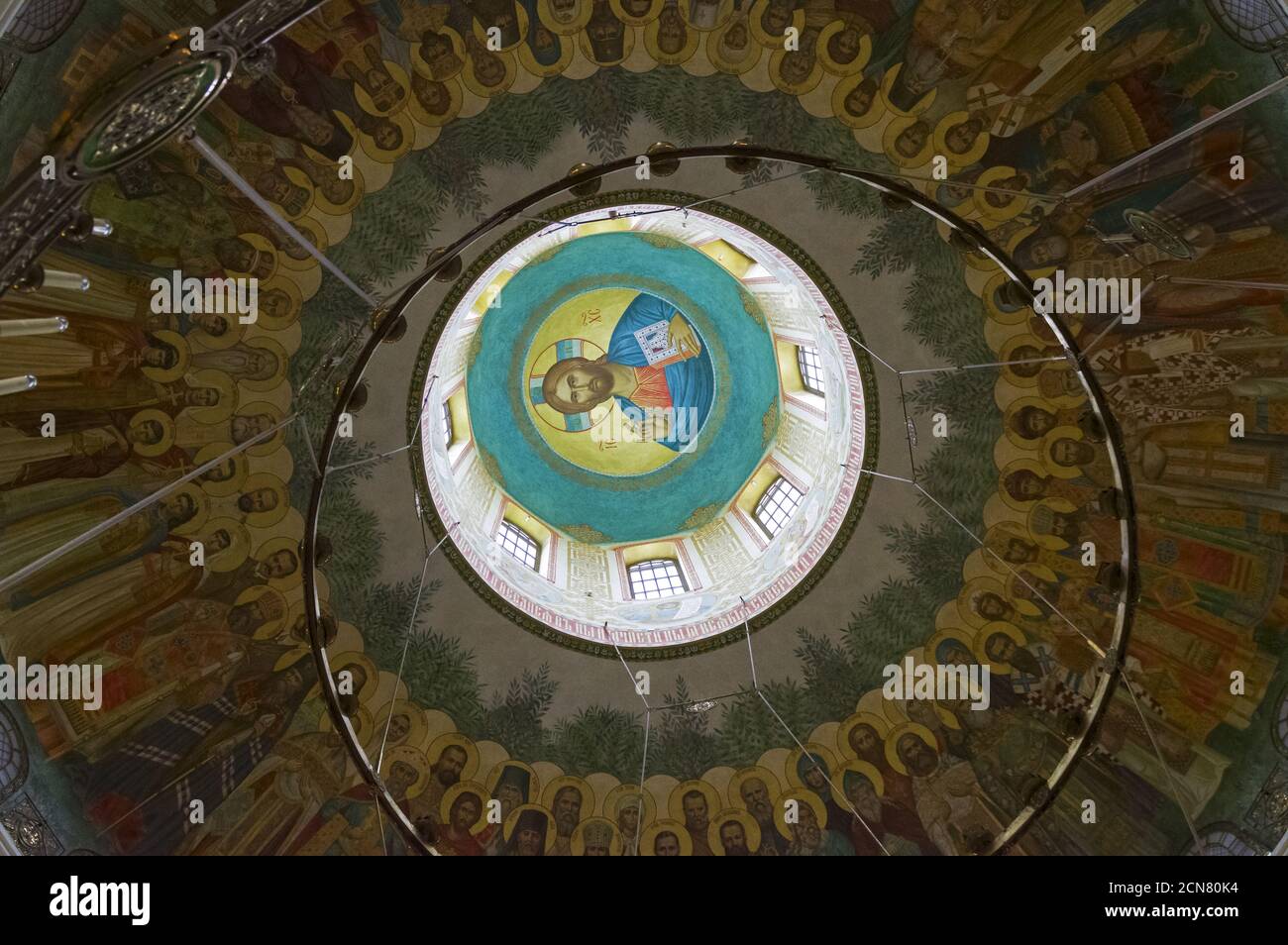 Ceiling painting in an Orthodox church. Stock Photo