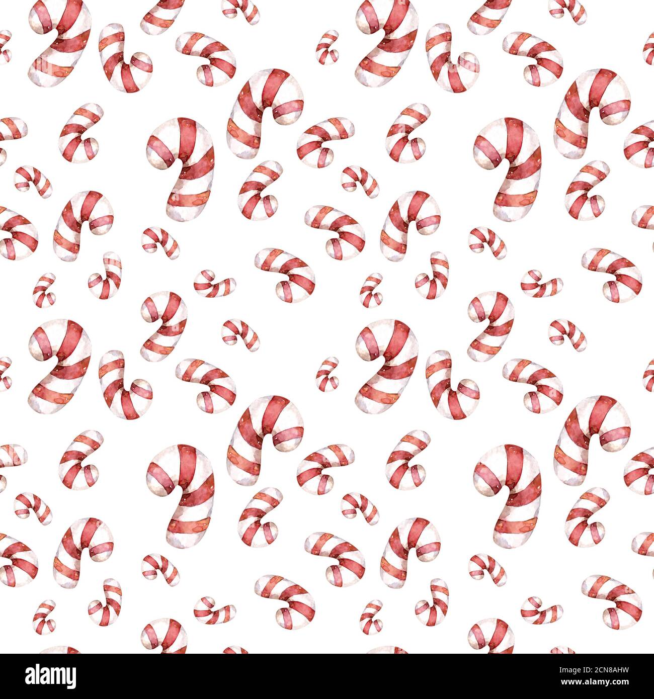 Cheerful candy cane background seamless pattern. Hand drawn watercolor cute  christmas red candy. Nursery illustration Stock Photo - Alamy