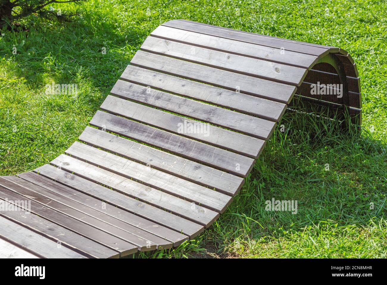 Homemade wooden furniture for the garden and backyard Stock Photo