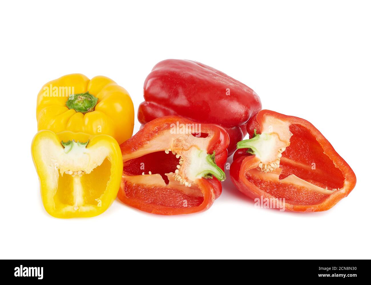 red and yellow sweet peppers isolated on white background Stock Photo ...