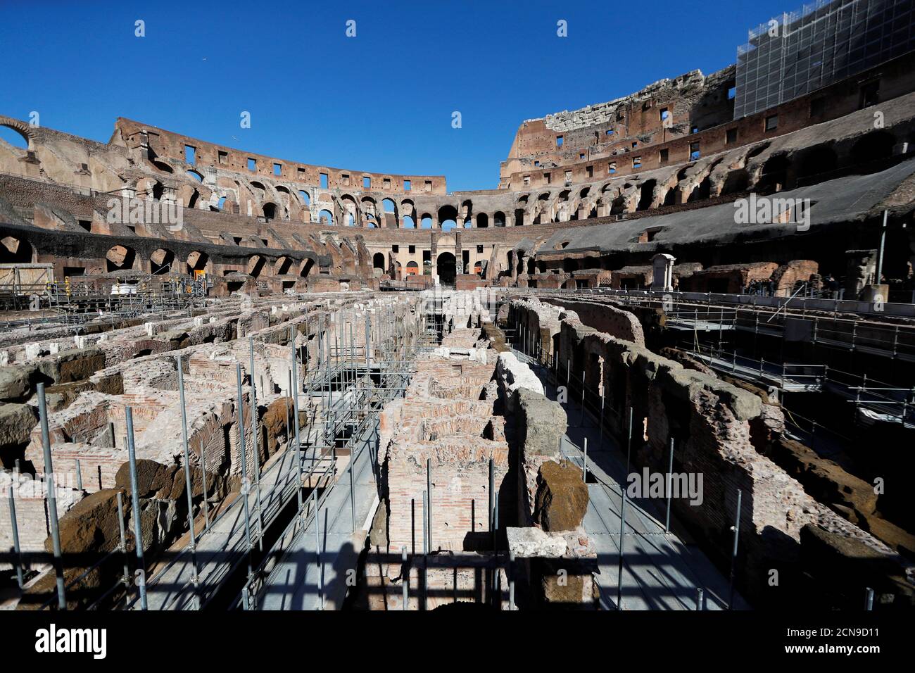 Rome's ancient Colosseum reopens with social distancing and hygiene measures in place after months of closure due the spread of the coronavirus disease (COVID-19), in Rome, Italy June 1, 2020. REUTERS/Yara Nardi Stock Photo