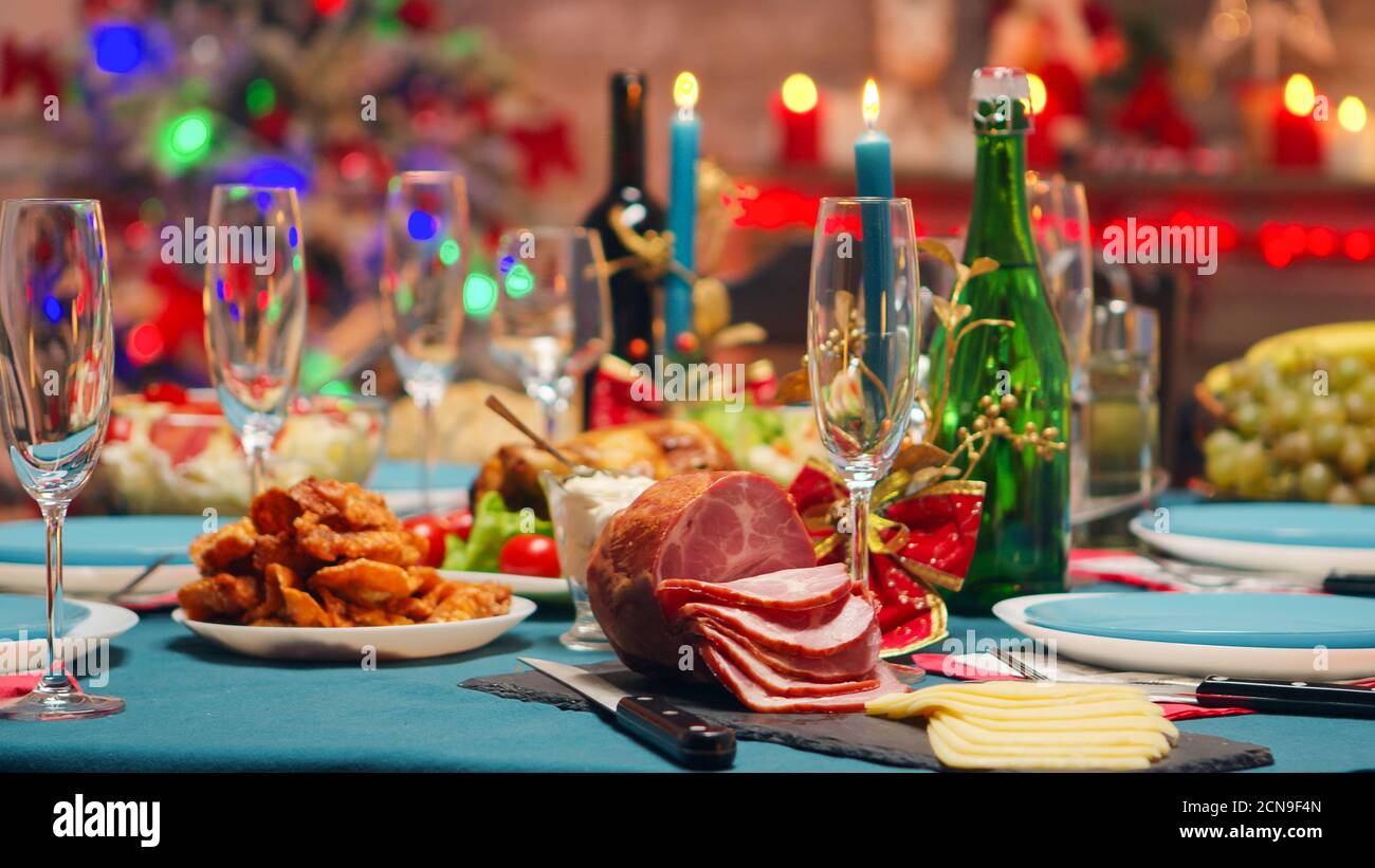 Delicious traditional food for christmas gathering on the table. Xmas
